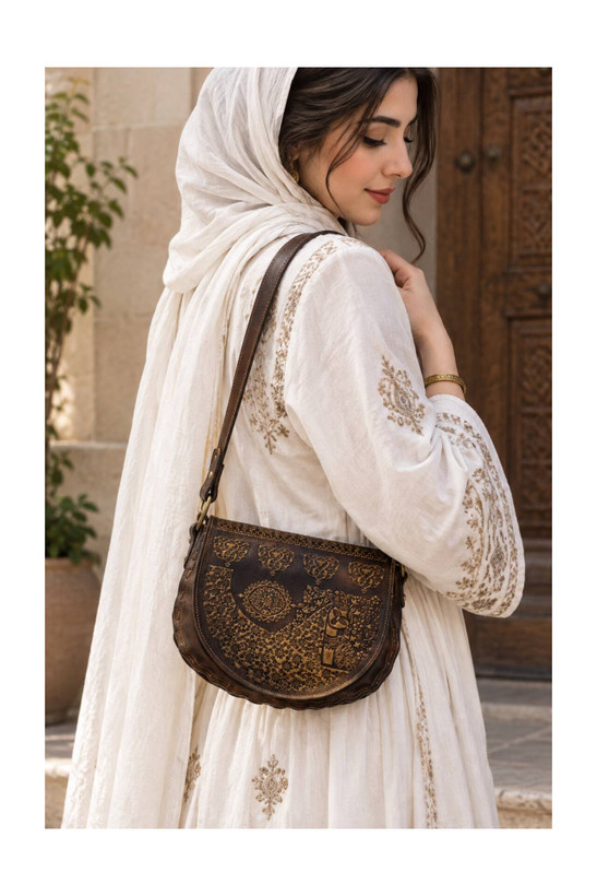 کیف زنانه طرح دار سنتی چرم سادورا